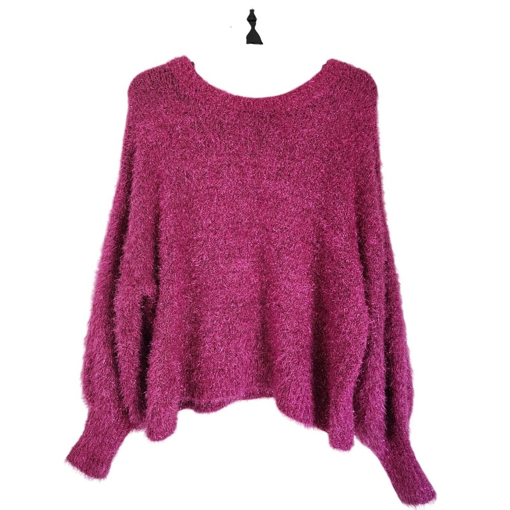 Cato 22W 24W NWT Hot Pink Fuzzy Sweater Sparkle Barbiecore Holiday Glitter Glam